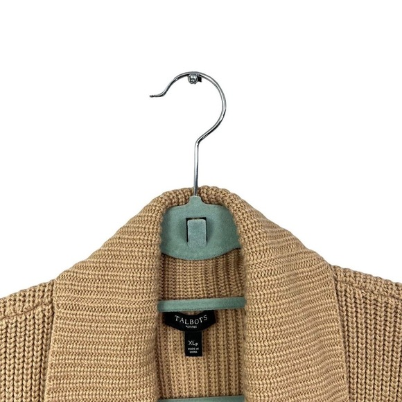 Talbots Cardigan Sweater Lambswool Blend Open Front Black Tan Women Size XLP‎ - Picture 3 of 6